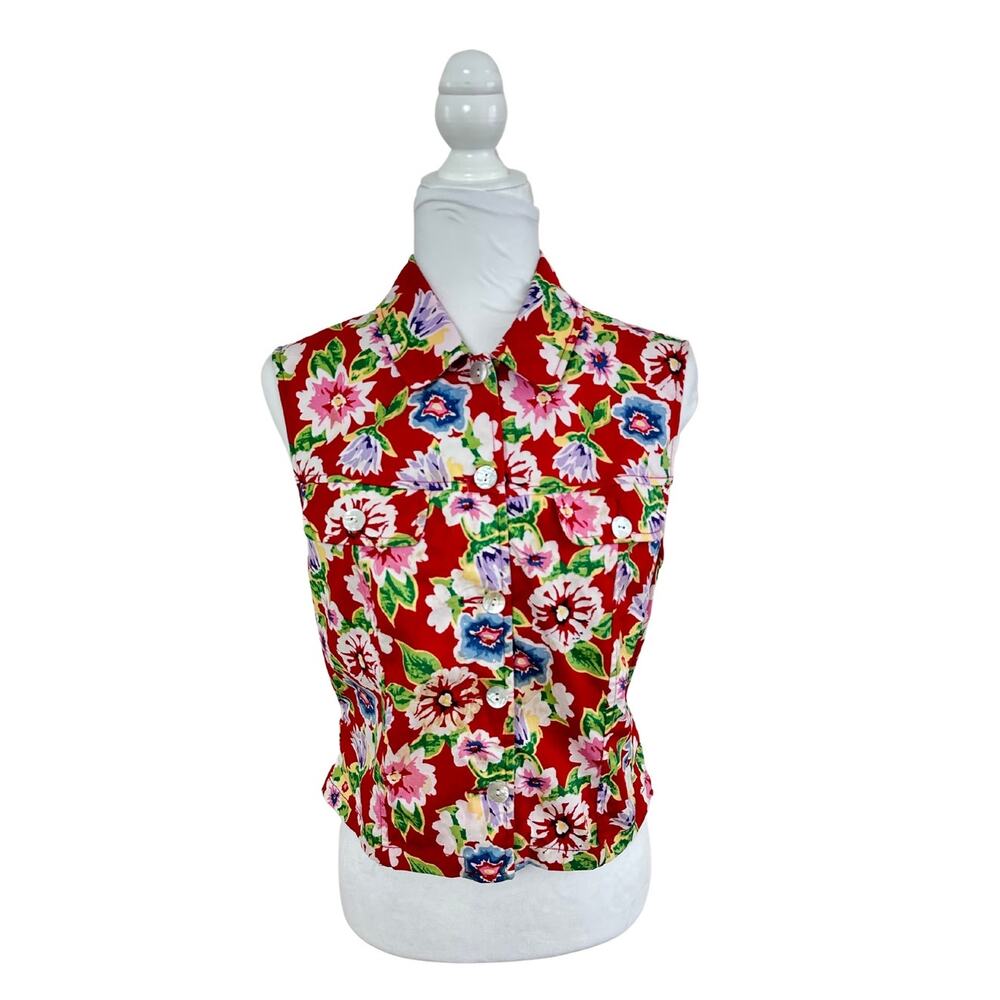 90's Floral Talbots Button Front Sleeveless Blouse I Sm